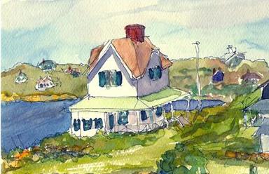 Island Cottage Watercolor